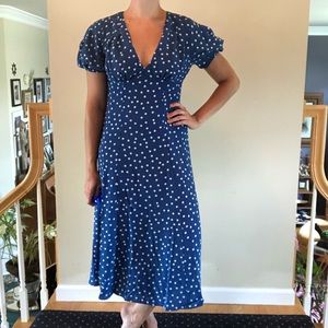 Vintage style blue and white polka dot midi dress